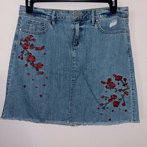 Embroidered Jean Skirt